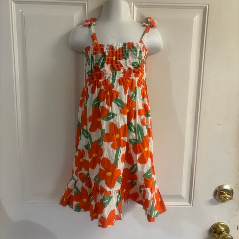 Size 2 Bisby Tangerine Melrose Floral Bow strap sleeveless Lucy Dress.  In EUC!